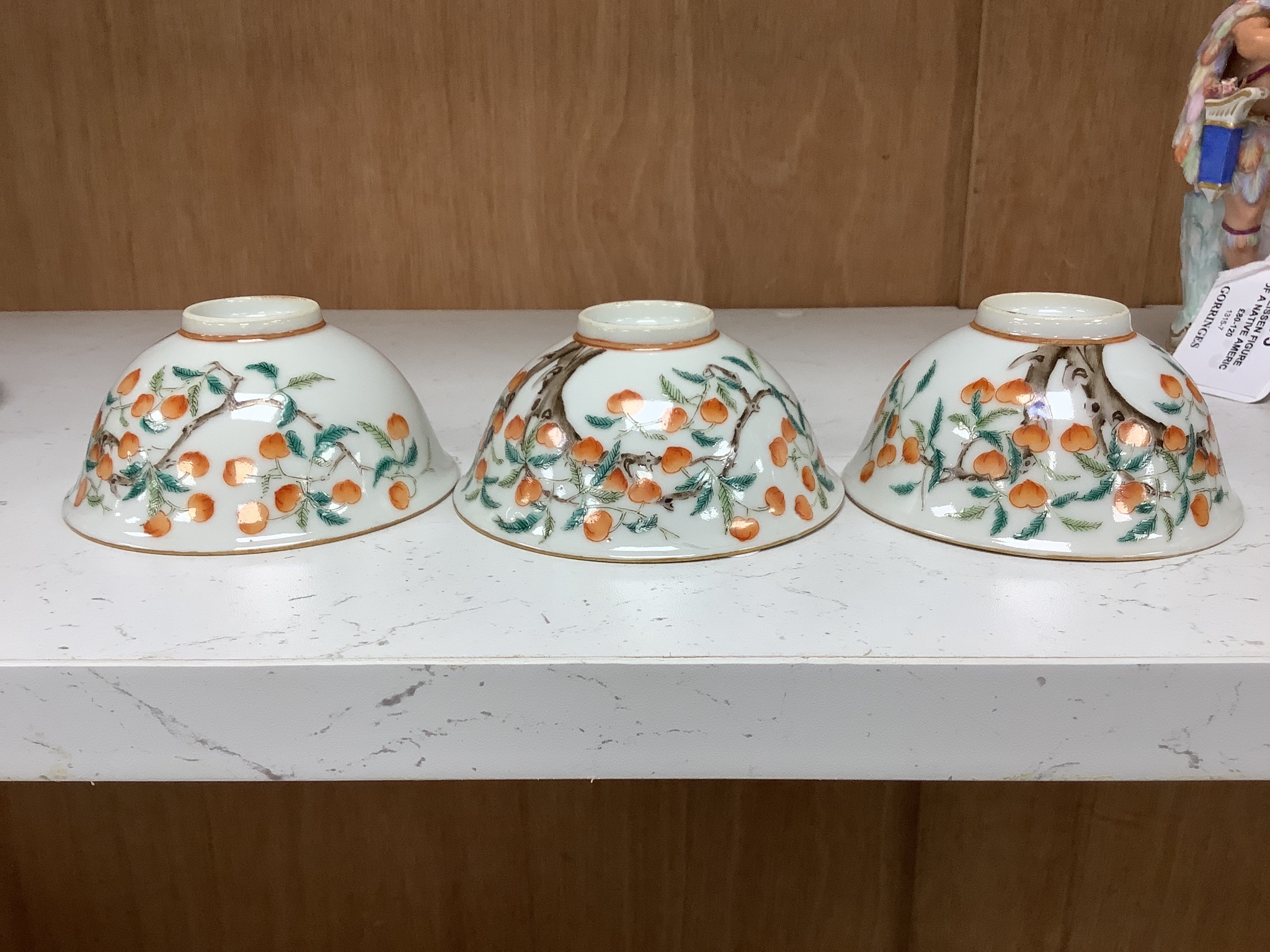 A set of three Chinese 'peach' tree bowls, diameter 9.5cm